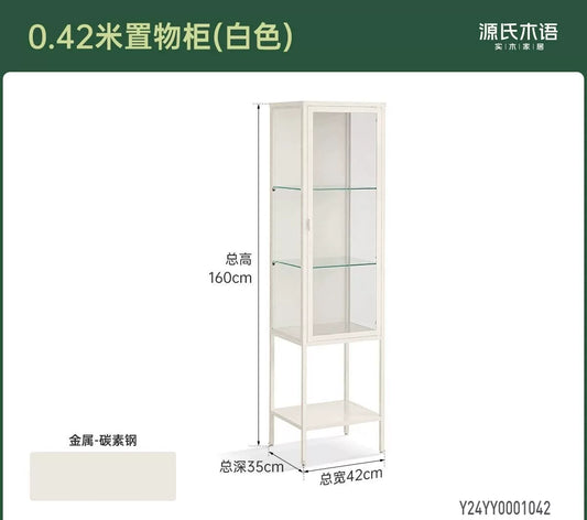 书柜奶油风白色展示柜小户型书房置物柜玻璃收纳柜