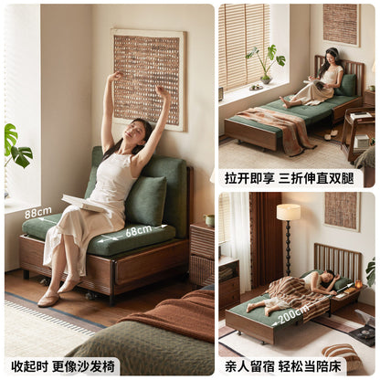 实木沙发床简约坐卧两用客厅小户型黑胡桃木折叠沙发