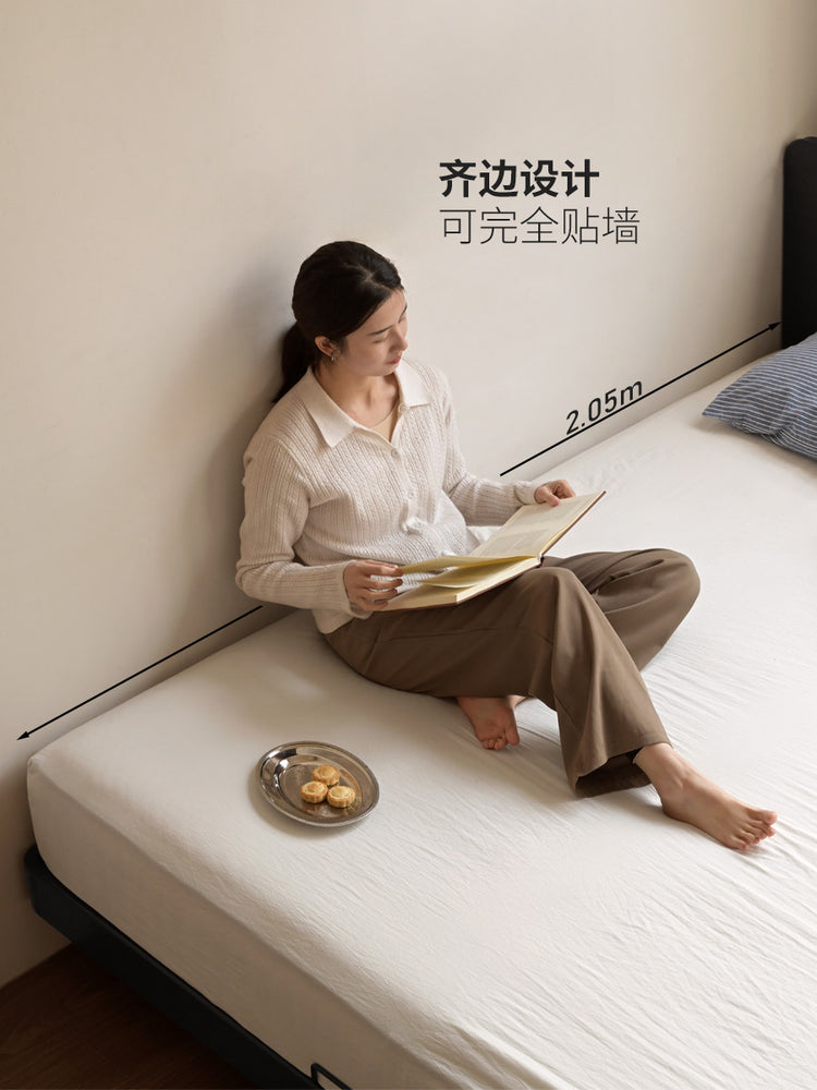 实木床现代极简大板床卧室黑色悬浮床小户型双人床