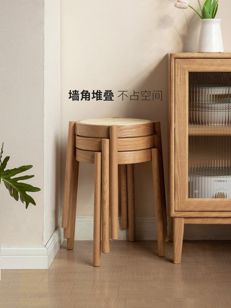 实木凳子可叠放藤编小圆凳简约矮餐凳化妆凳客厅板凳