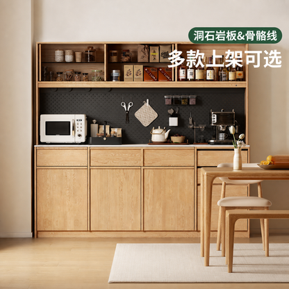 实木餐边柜餐厅中古风置物柜白橡木多功能储物柜橱柜