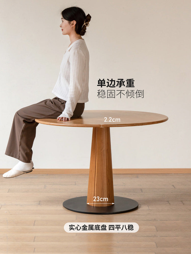 实木圆桌中古风小户型圆形餐桌饭桌餐厅樱桃木桌子