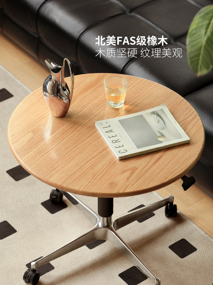 实木升降茶几客厅可移动黑色圆几餐桌小户型沙发边几