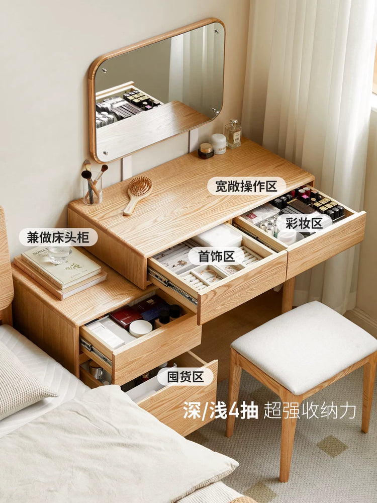 实木梳妆台斗柜一体橡木卧室伸缩化妆桌简约小户型化妆台