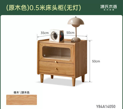 实木床头柜卧室带灯床边柜橡木原木风小柜子储物柜