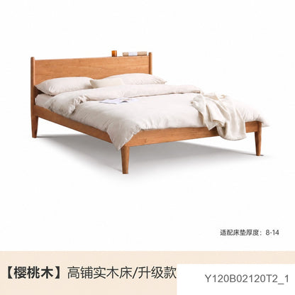 实木床现代简约樱桃木双人床日式卧室床1.5米床复古家具