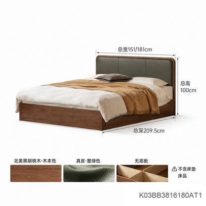 实木复古双人床黑胡桃木软包床现代大板床1.8米卧室家具