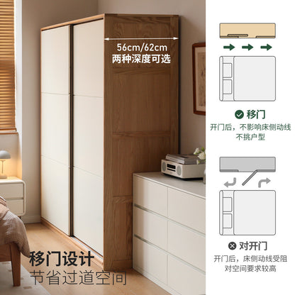 实木衣柜卧室白色衣橱现代简约橡木推拉门储物收纳柜