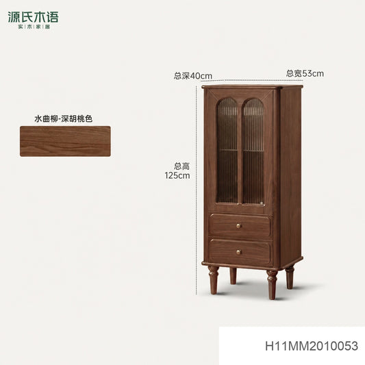 实木边柜客厅美式复古展示柜黑胡桃木中古风陈列柜