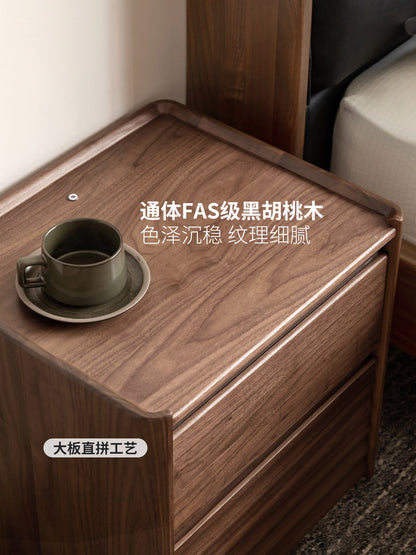 实木床头柜黑胡桃木简约床边柜落地小柜子黑标家具