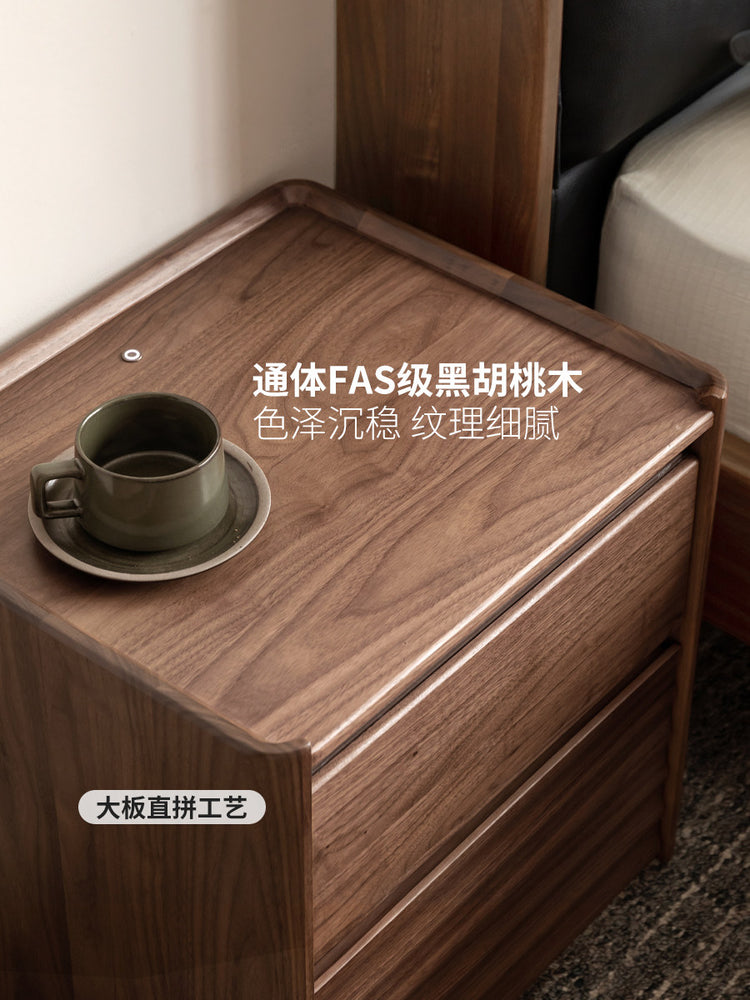 实木床头柜黑胡桃木简约床边柜落地小柜子黑标家具