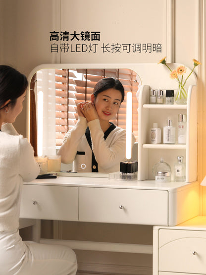 实木化妆桌法式奶油风伸缩化妆台白色多功能斗柜梳妆台