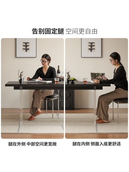 实木餐桌椅组合亚克力悬浮大桌子侘寂风黑色饭桌轻奢餐台