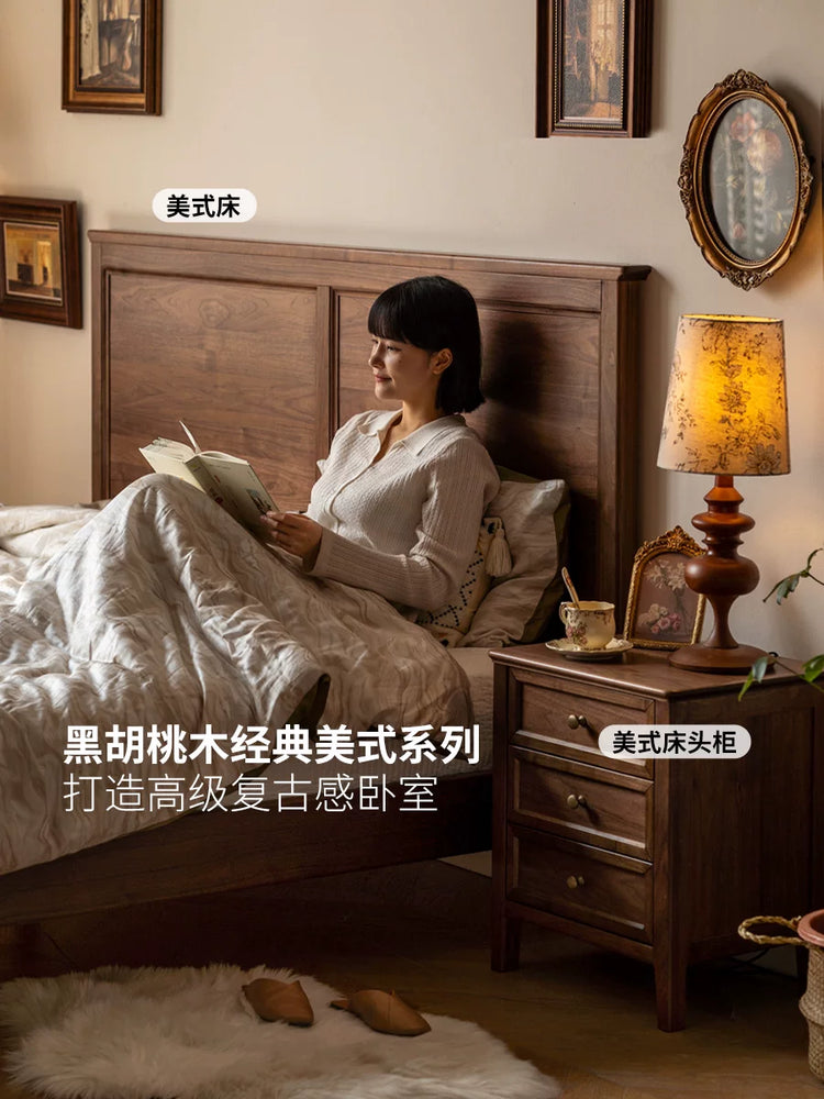实木床头柜卧室美式复古床边柜黑胡桃木简约收纳抽屉柜