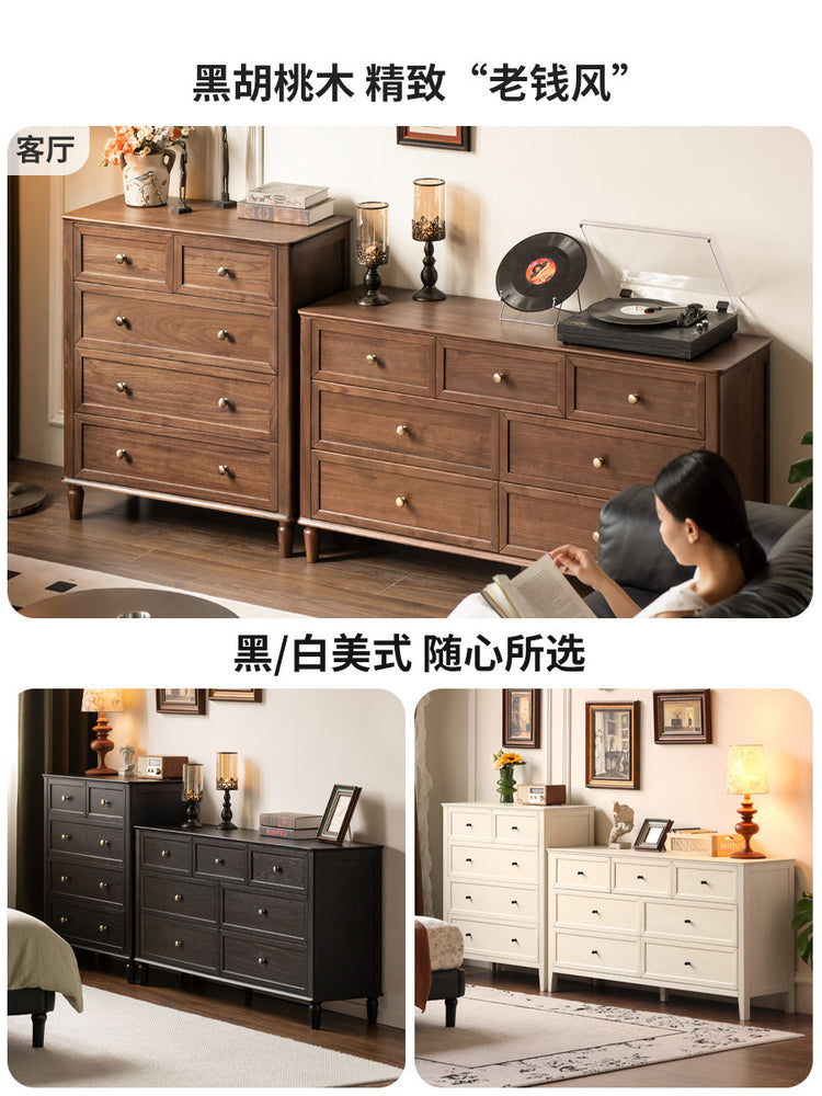 实木斗柜美式复古储物柜卧室中古风边柜床尾抽屉柜