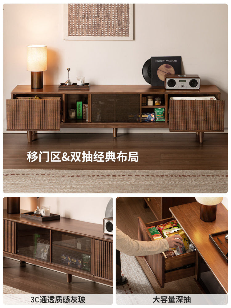 实木电视柜客厅现代简约收纳储物柜黑胡桃木靠墙地柜