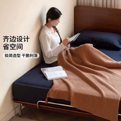 实木床卧室中古大板床包豪斯齐边床柚木色复古双人床