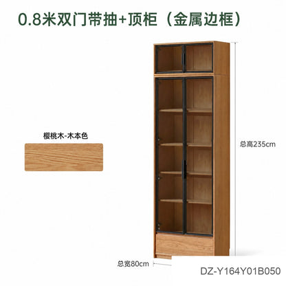 实木书柜樱桃木玻璃柜展示柜书房简约置物柜落地柜子