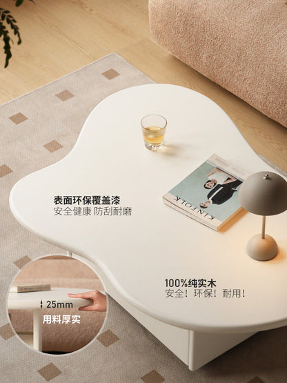 实木云朵茶几奶油风带抽客厅茶台现代移动异形矮茶桌