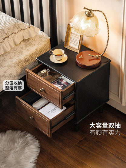 实木床头柜美式复古储物柜卧室黑胡桃木小柜子收纳柜