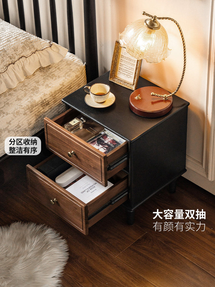 实木床头柜美式复古储物柜卧室黑胡桃木小柜子收纳柜