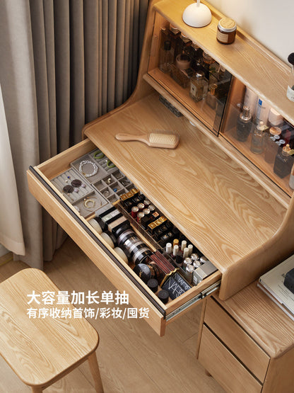 化妆桌现代简约桌柜一体梳妆台卧室白蜡木多功能化妆台