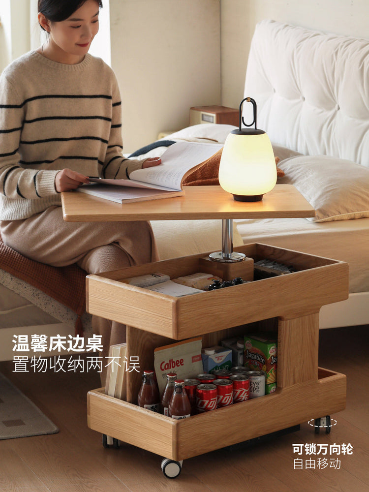实木可升降旋转边几客厅茶几橡木床边桌可移动沙发侧边桌