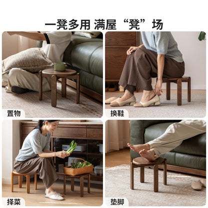 实木堆叠凳餐厅黑胡桃木圆凳小户型矮凳简约原木凳子