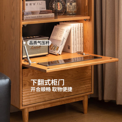 实木边柜客厅复古沙发旁展示柜小户型樱桃木收纳立柜