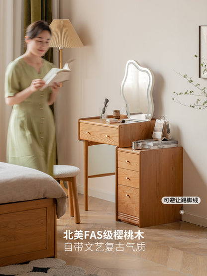 实木梳妆台柜子一体小户型伸缩化妆台卧室樱桃木化妆桌