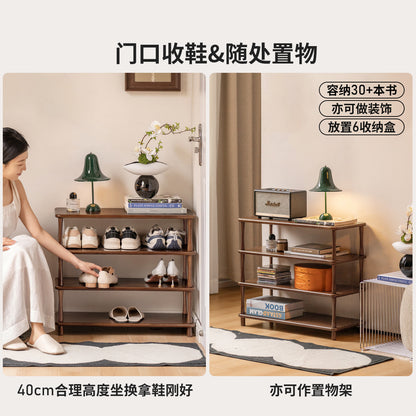实木鞋架客厅现代简约置物架胡桃色小户型入户多层收纳架