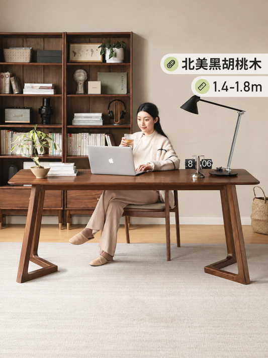 实木书桌书房黑胡桃木电脑桌长方形靠墙办公桌餐桌