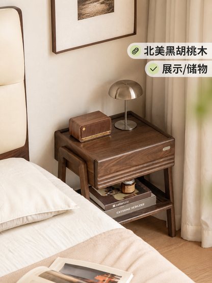 实木床头柜意式轻奢黑胡桃木置物柜卧室床边收纳柜