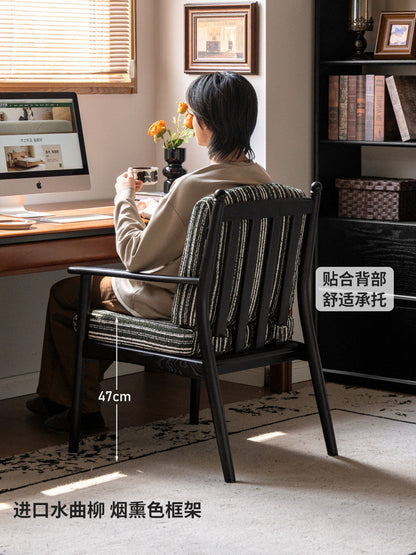实木书椅法式复古书房扶手椅黑色靠背软包椅休闲椅子