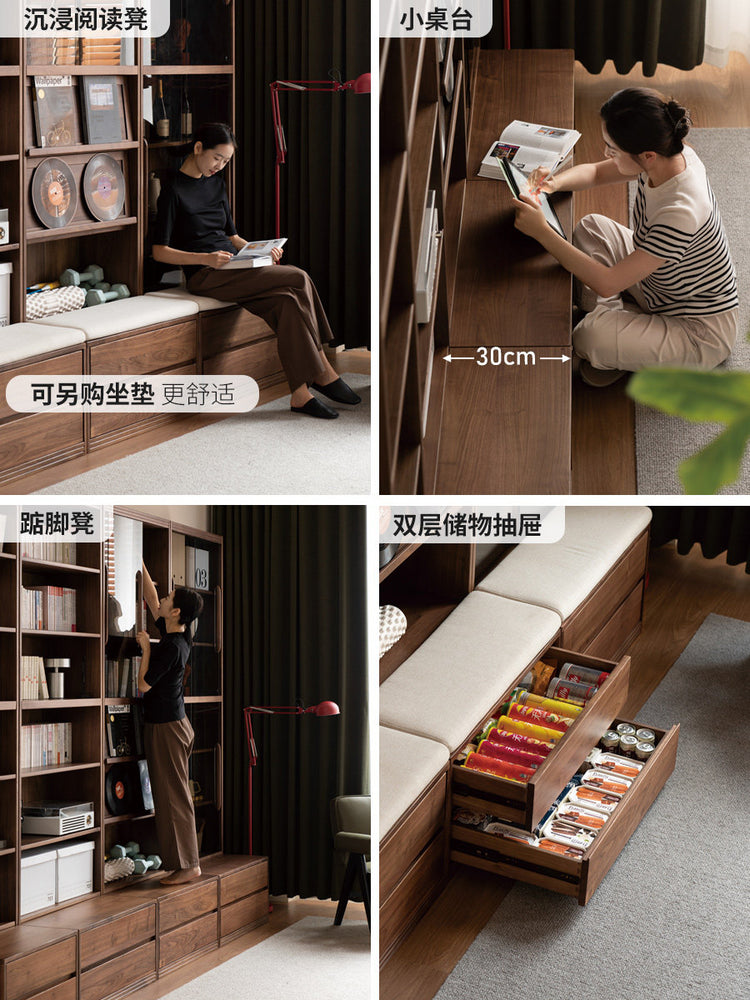 实木组合书柜黑胡桃木书房玻璃置物柜轻奢储物展示柜