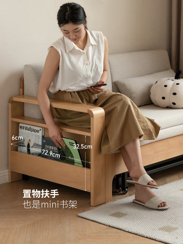 实木沙发床小户型多功能可折叠两用伸缩床新中式储物沙发
