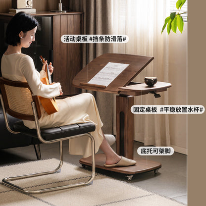 实木书桌现代简约多功能升降桌黑胡桃木可移动边几