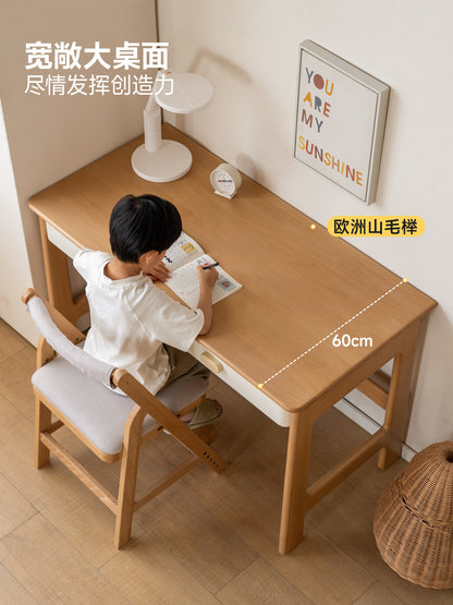 实木儿童学习桌书桌书架一体护眼灯收纳学生写字桌