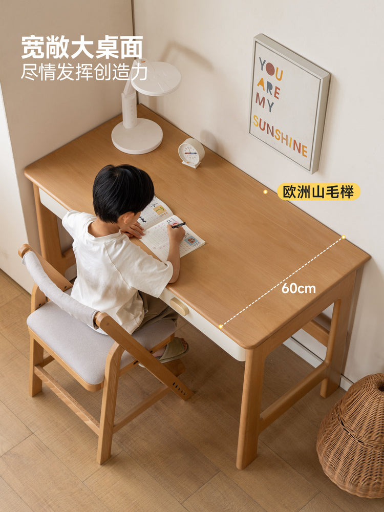 实木儿童学习桌书桌书架一体护眼灯收纳学生写字桌