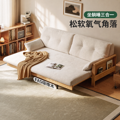 实木沙发床客厅坐卧两用沙发书房小户型橡木伸缩床