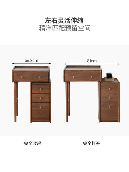 实木梳妆台柜子一体小户型伸缩化妆台卧室黑胡桃木化妆桌