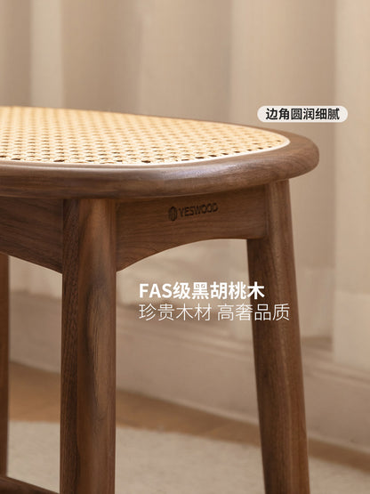 实木化妆凳现代简约化妆台凳子卧室黑胡桃木梳妆凳