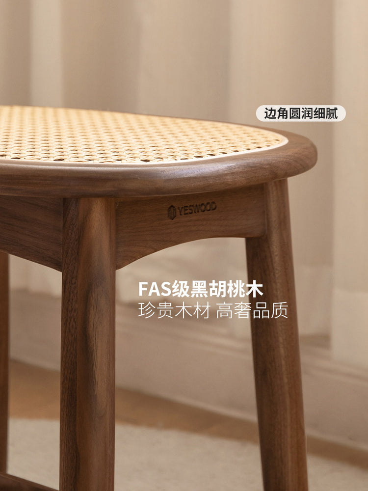 实木化妆凳现代简约化妆台凳子卧室黑胡桃木梳妆凳