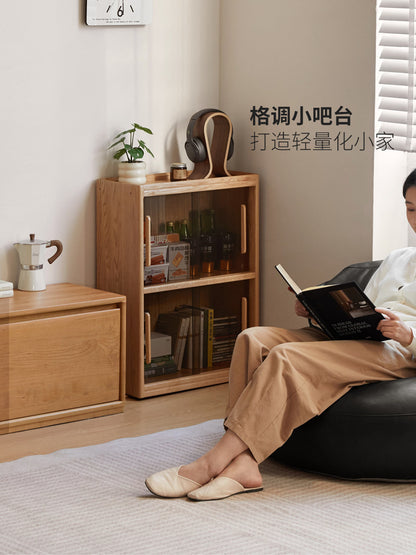 实木书柜现代简约橡木矮柜书房置物柜小户型小柜子