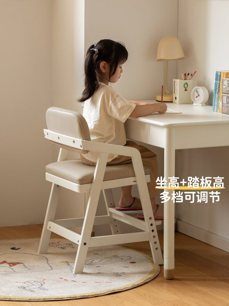 实木儿童学习椅奶油风升降椅小学生写字椅白色靠背椅