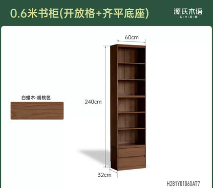 实木书柜一体整墙书房橡木卡座储物柜胡桃色落地书架