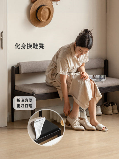 实木长条凳凳子床尾凳靠背长板凳软包长凳黑色换鞋凳