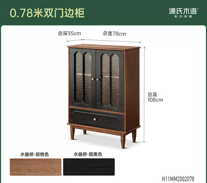 实木电视柜边柜客厅法式复古收纳储物柜胡桃色展示柜