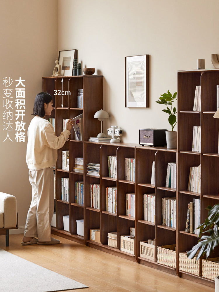 实木书架置物架自由组合格子柜落地展示架黑胡桃定制书柜