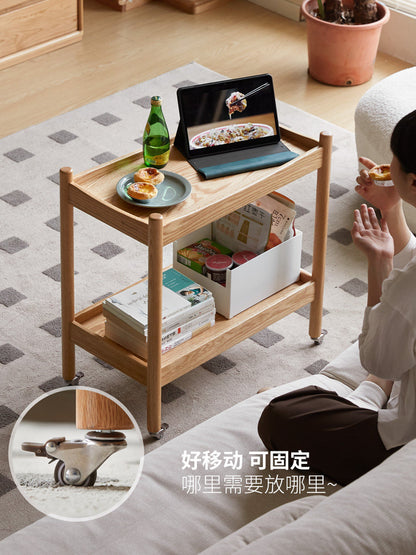 实木边几沙发边柜客厅移动茶几小推车床头双层收纳置物架